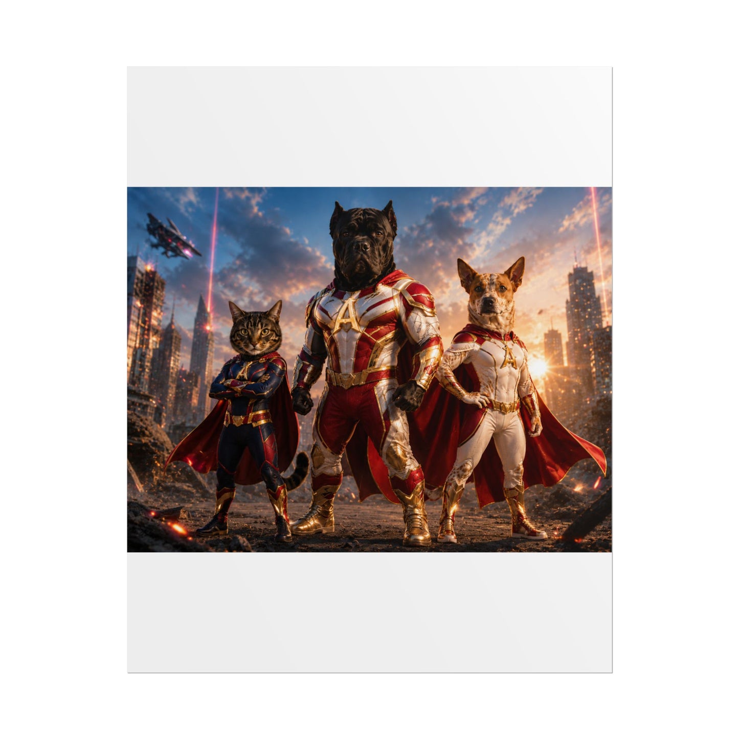 Superhero Pets Poster – Epic Cat & Dog Superhero Wall Art (Rolled Poster)
