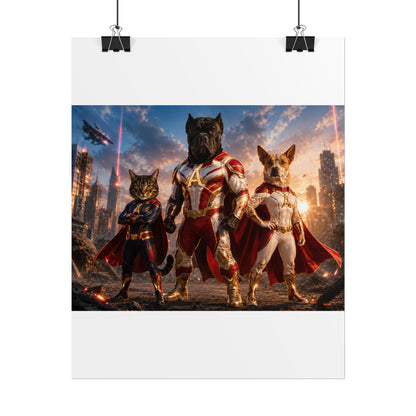 Superhero Pets Poster – Epic Cat & Dog Superhero Wall Art (Rolled Poster)