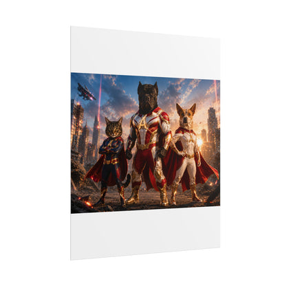 Superhero Pets Poster – Epic Cat & Dog Superhero Wall Art (Rolled Poster)