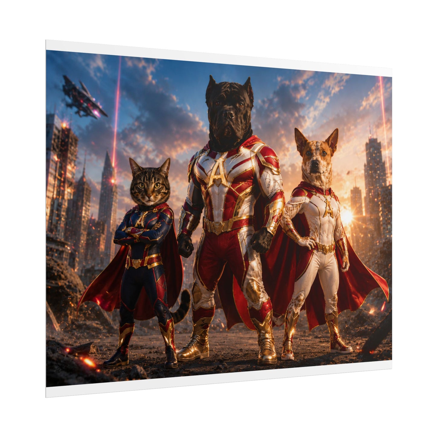 Superhero Pets Poster – Epic Cat & Dog Superhero Wall Art (Rolled Poster)