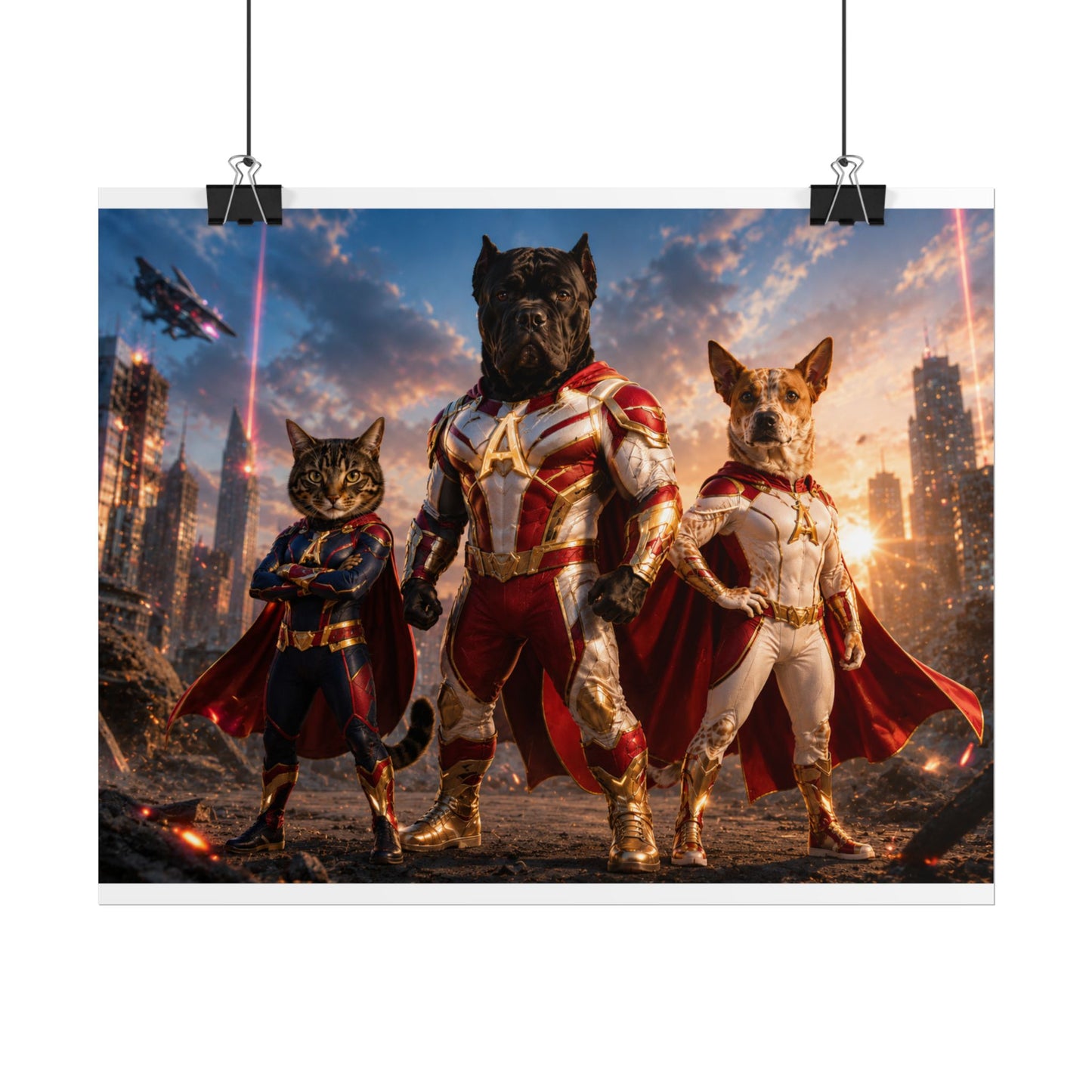 Superhero Pets Poster – Epic Cat & Dog Superhero Wall Art (Rolled Poster)