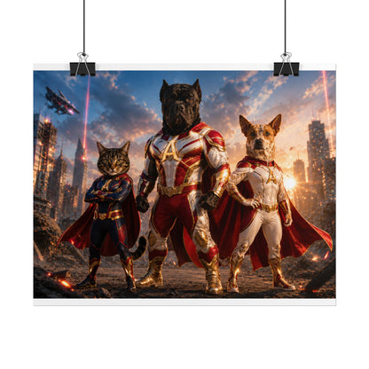Superhero Pets Poster – Epic Cat & Dog Superhero Wall Art (Rolled Poster)